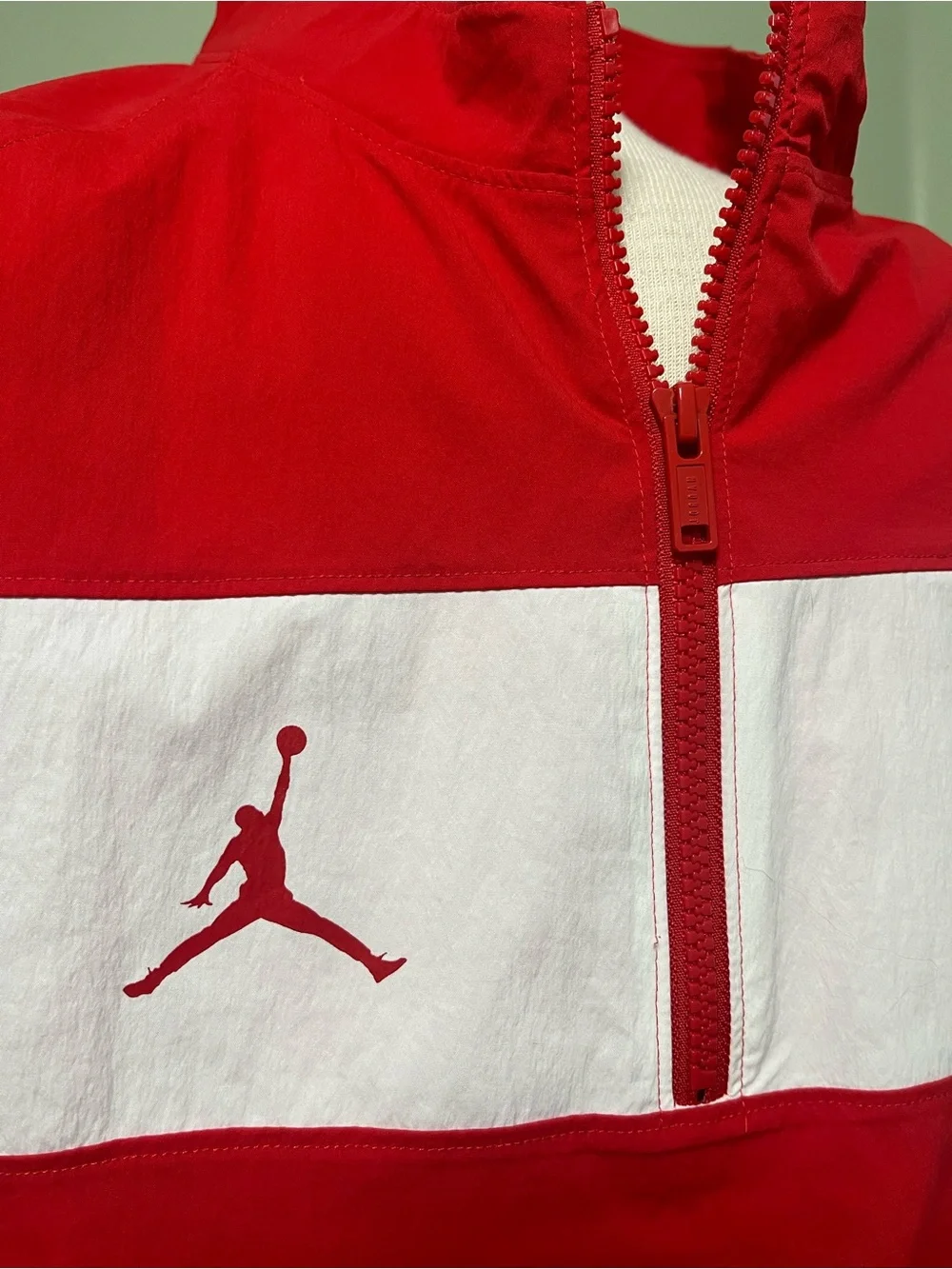 Jordan Team Woven Windbreaker Jacket Red White Men Size M Half Zip